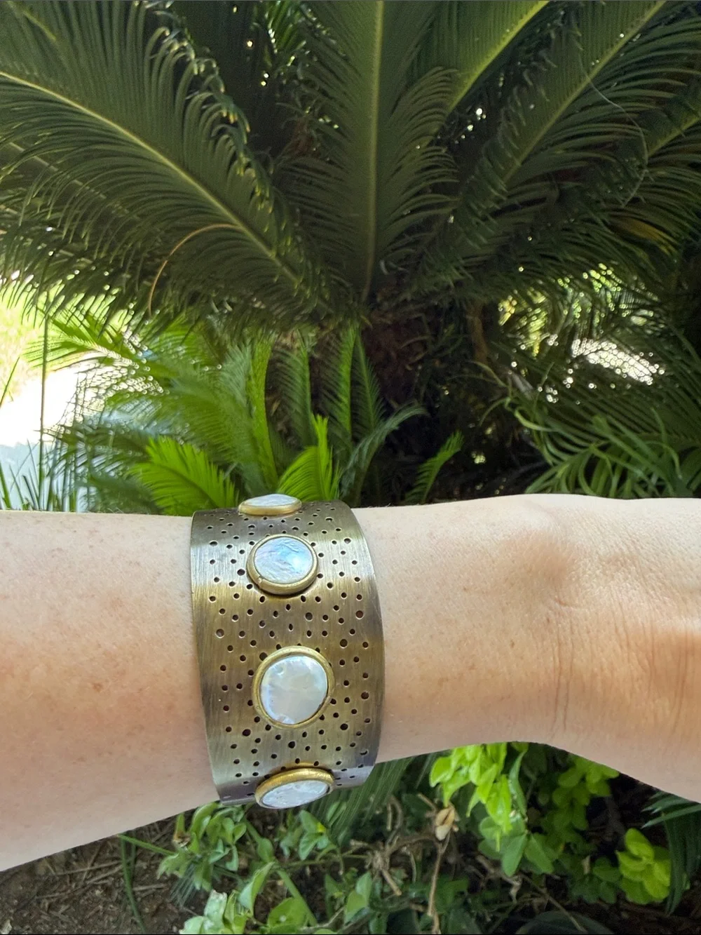 Brass with Mother of Pearl Cuff Bracelet - Women Accessories